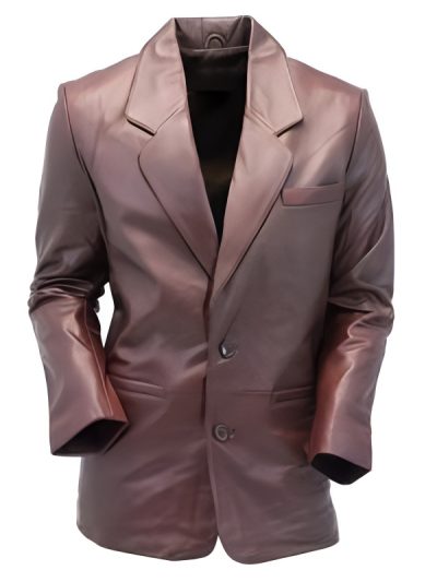 Two-Button Dark Leather Casual Blazer