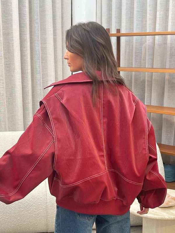 The Room Antwerp Leather Oversized Jacket The Room Antwerp Red Leather Oversized Jacket