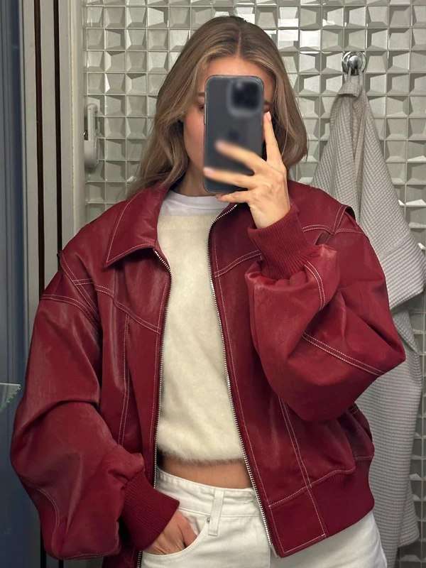 The Room Antwerp Red Jacket The Room Antwerp Leather Oversized Jacket