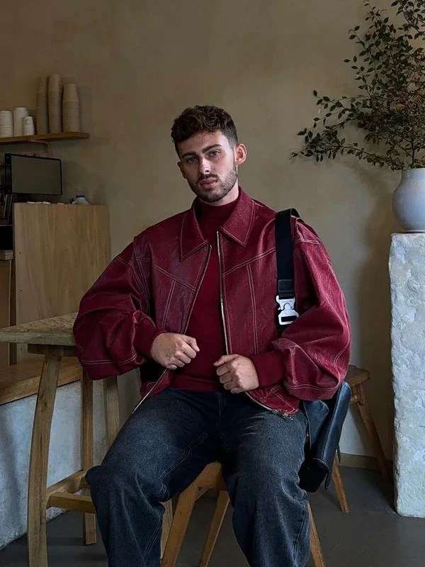 The Room Antwerp Red Leather Oversized Jacket The Room Antwerp Jacket
