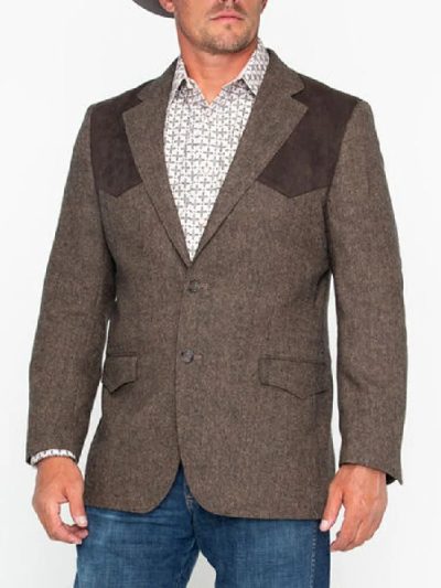 Western Cowboy Button Patched Sport Grey Coat For Men’s