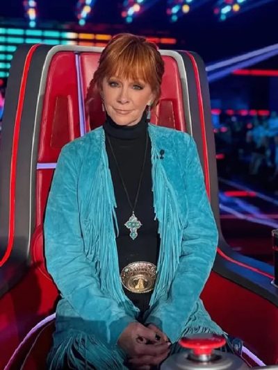 The Voice S28 Reba McEntire Blue Fringe Suede Jacket