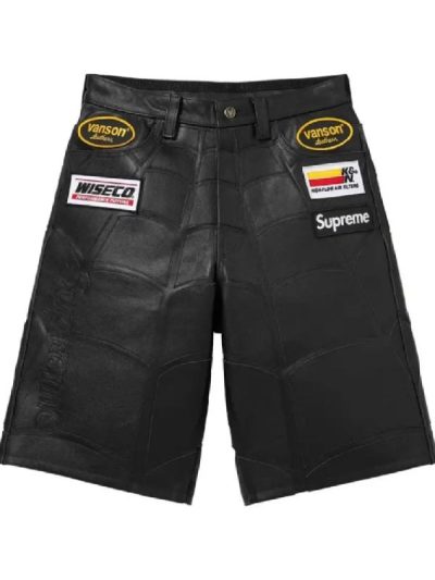 Spider Man leather shorts men red black