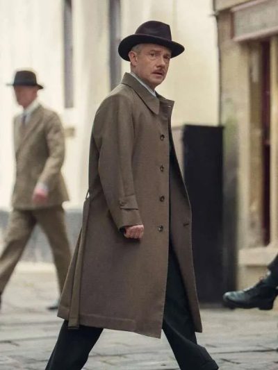 Martin Freeman Agatha Christie’s Seven Dials Brown Coat