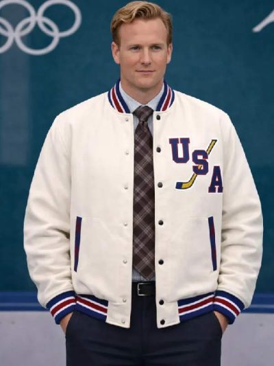 John Wroblewski Olympic Winter 2026 Hockey Team USA White Varsity Bomber Jacket