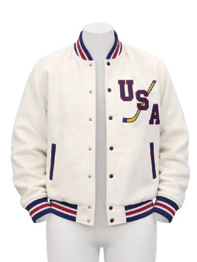 John Wroblewski Olympic Winter Games 2026 Hockey Team USA White Varsity Bomber Jacket