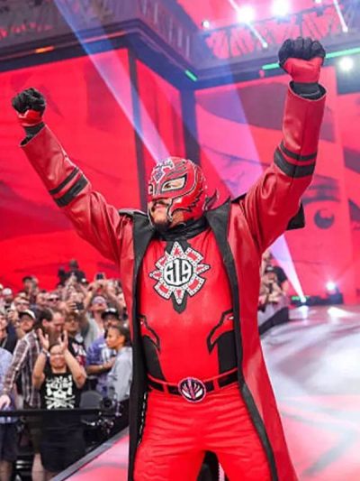 WWE 2026 WrestleMania 42 Rey Mysterio Deadpool Red & Black Leather Coat
