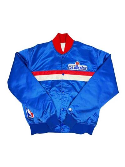 Washington Bullets Striped Blue Satin Jacket