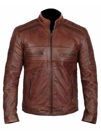Men’s Brown Distressed Leather Biker Jacket