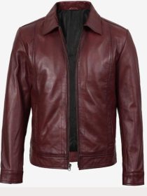 Men’s Burgundy Harrington Leather Jacket