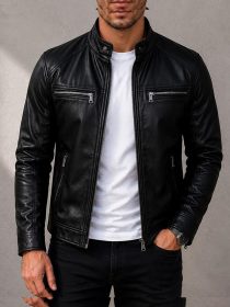 Men’s Leather Cafe Racer Biker Jacket