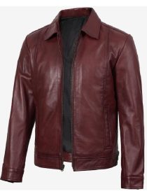 Men’s Burgundy Harrington Leather Jacket
