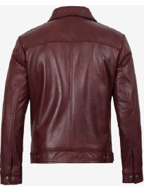 Men’s Burgundy Harrington Leather Jacket