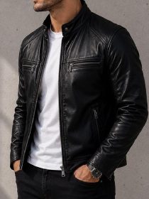 Men’s Leather Cafe Racer Biker Jacket