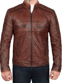 Men’s Brown Distressed Leather Biker Jacket
