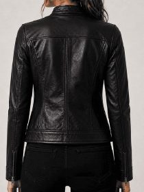 Women’s Black Leather Cafe Racer Biker Jacket