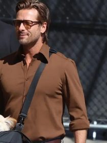 Glen Powell Jimmy Kimmel Live Brown Shirt