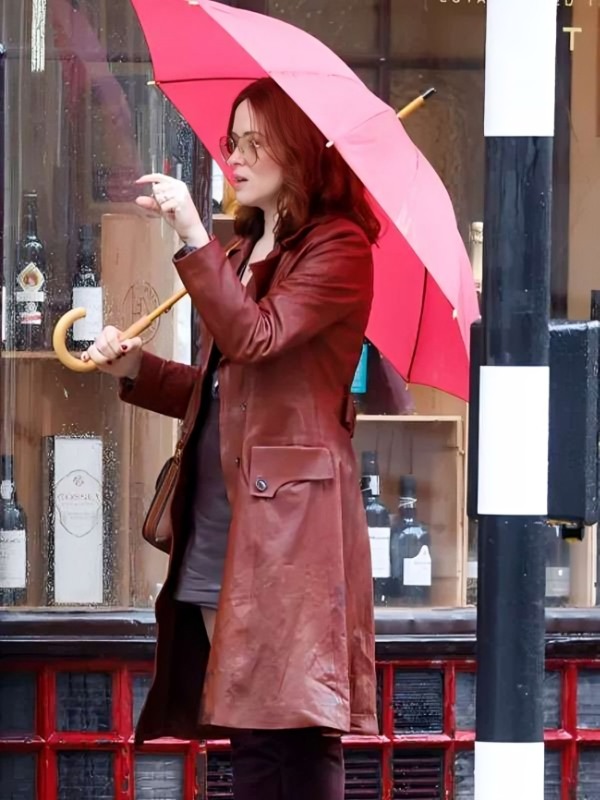 Claire Foy Ink 2026 Brown Leather Trench Coat Claire Foy Ink 2026 Brown Leather Trench Coat