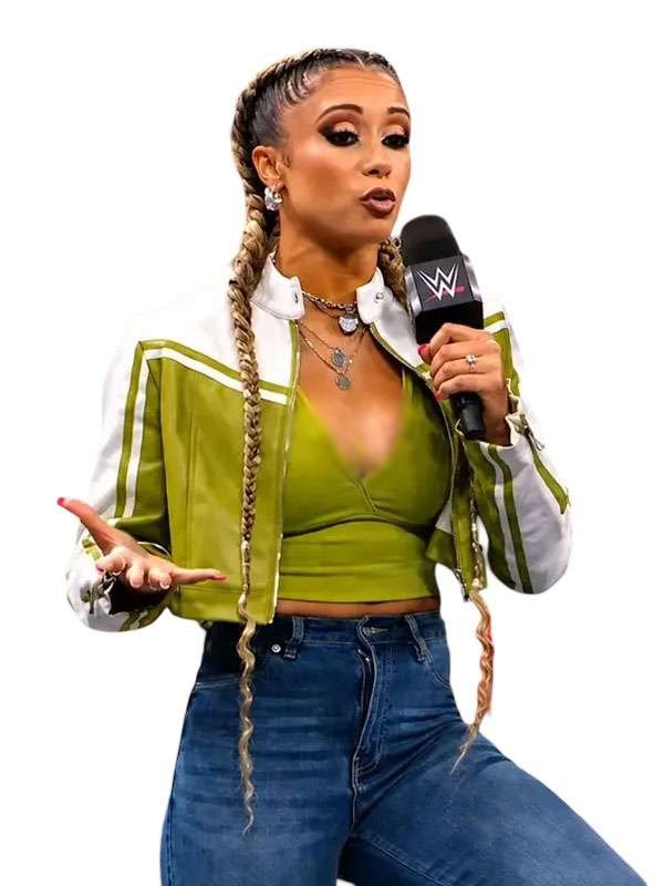 Kelani Jordan WWE NXT Cropped White & White Moto Jacket Kelani Jordan WWE NXT Cropped White & White Moto Jacket