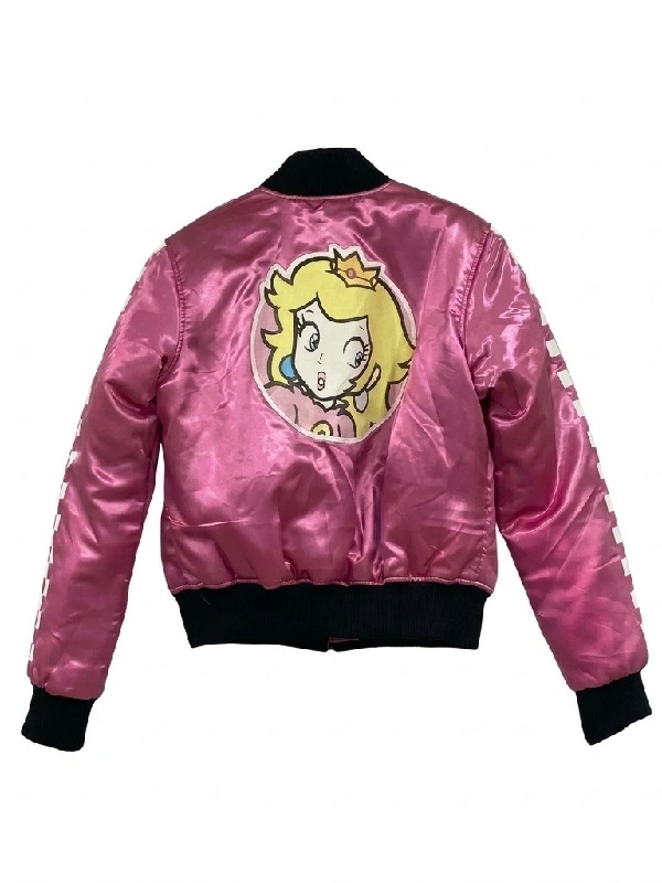 Super Nintendo X Forever 21 Team Peach Bomber Pink Zip-Up Jacket Super Nintendo X Forever 21 Team Peach Bomber Pink Zip-Up Jacket