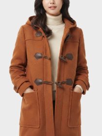 Women’s Rust Brown Hooded Duffle Wool Coat